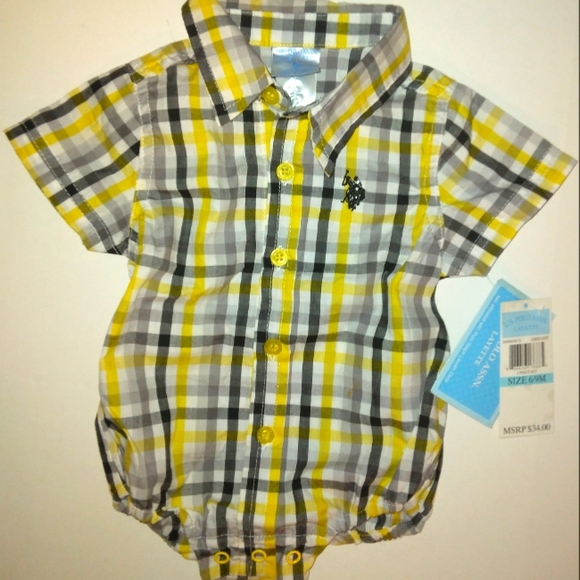 NWT☆U.S. POLO ASSN.☆ Striped Short Sleeve Button Down Collared Bubble Bodysuit☆ - Picture 7 of 10